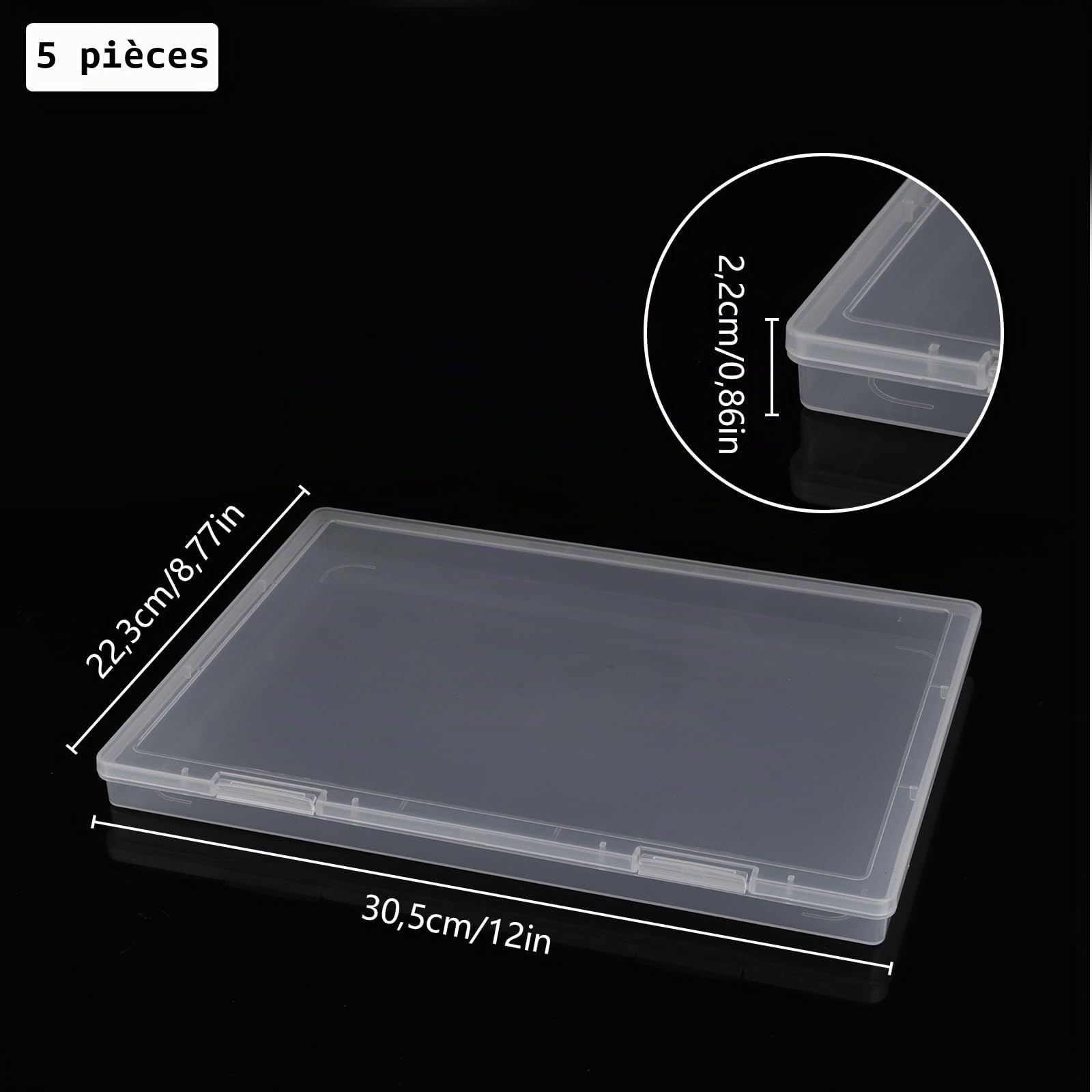 5 pièces Boîtes d'archivage A4 Boîtes de rangement polyvalentes en plastique fines résistantes aux chocs Robustes Organiseurs transparents A4 pour documents, lettres, albums de collection