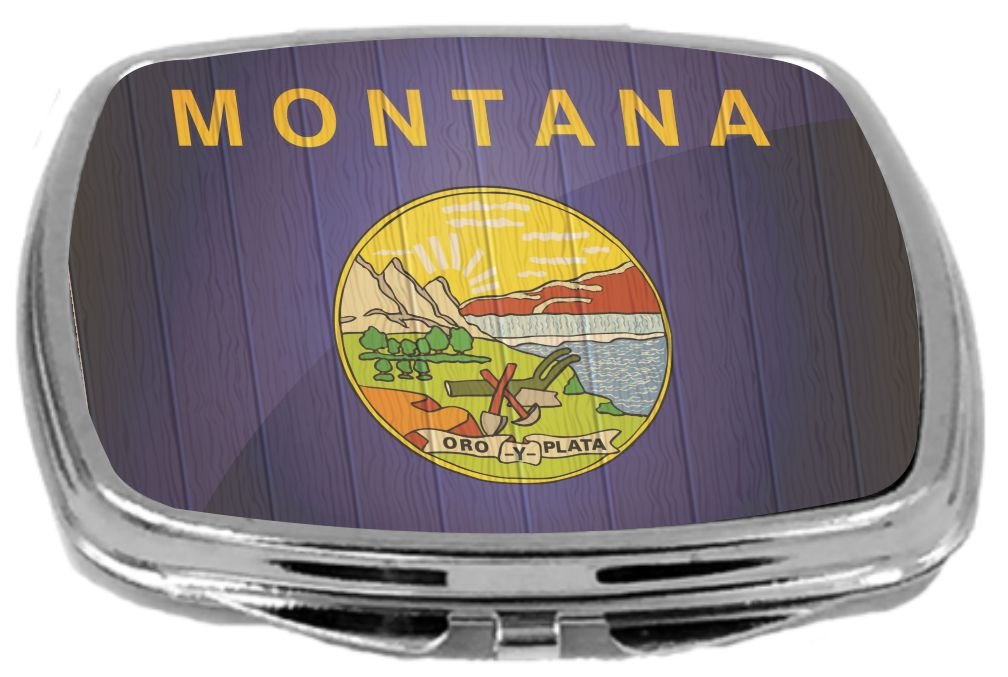 Rikki KnightCompact Mirror on Distressed Wood Design, Montana Flag, 3 Ounce