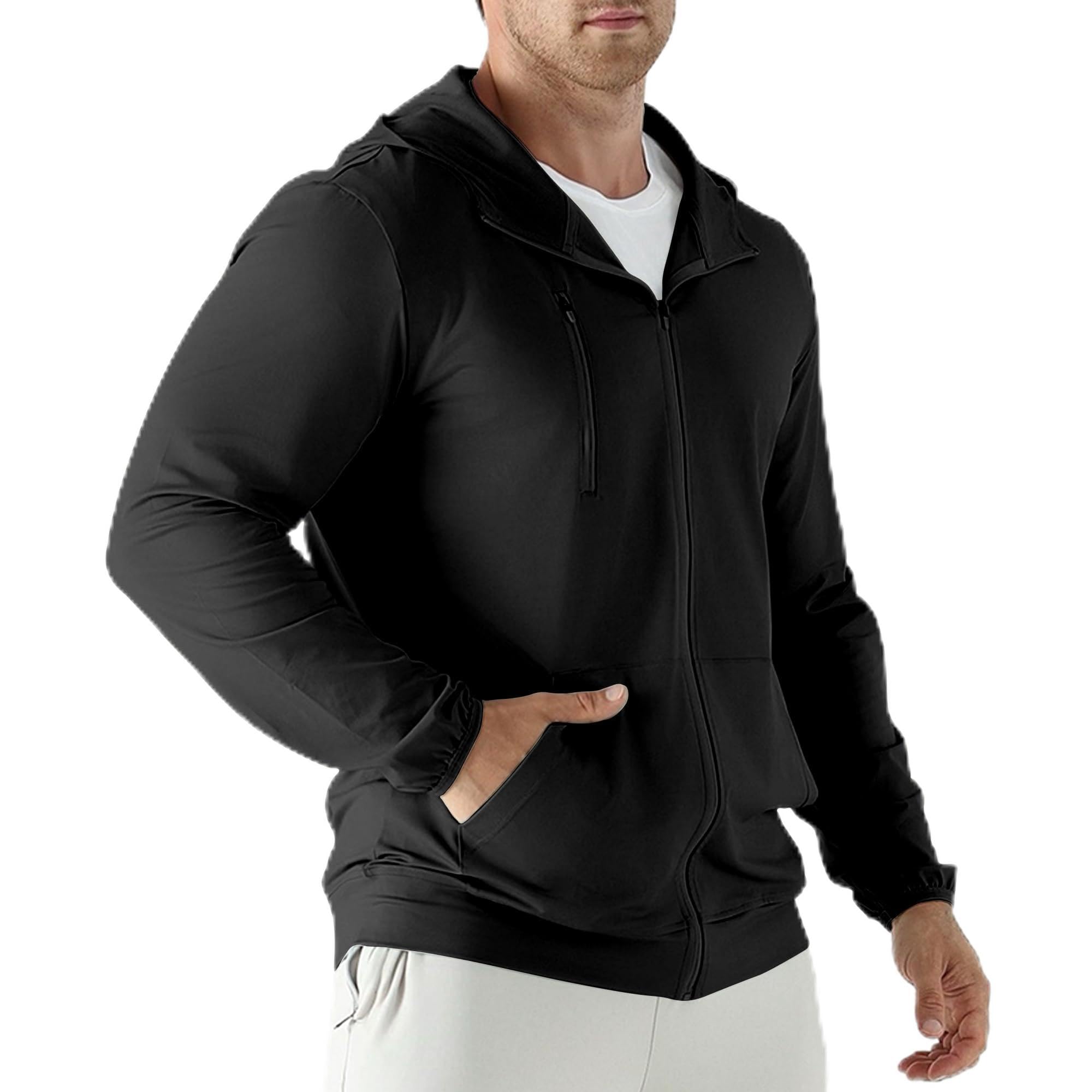 Jupmov Leichte Laufjacke Herren,Windbreaker Kapuzenpullover mit Reißverschluss Tasche Sport Hoodie Herren