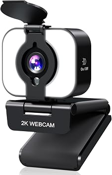 MELCAM 2K Webcam for PC, Web Camera with Microphone, Light, Privacy Cover, Plug and Play Autofocus USB Computer Camera for Laptop, Desktop, PC, Mac, Zoom, Skype, Meeting, StreamingBlack