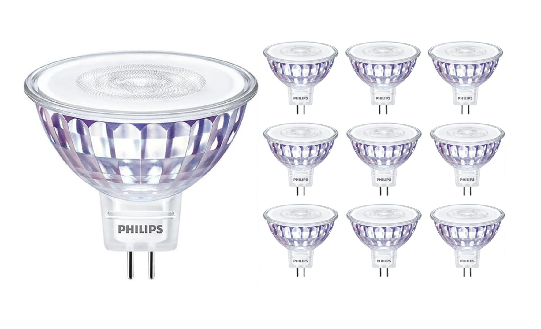 Philips 10x Master-Glühbirne led spotVLE MLVGU535092736-GU5,3 MASTER LEDspot Value MR16 Warmweiß 7,5 W GU5.3 50 W Ersatz 10er SPARPACK