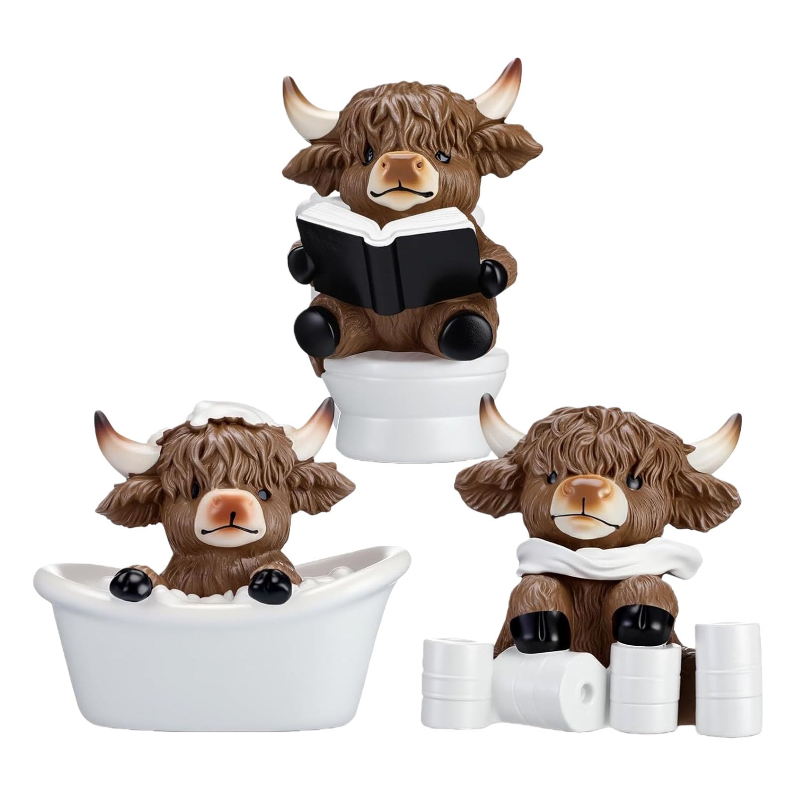 Shurhome Of 3 Resin Sculptures with Bathtub Design for Bathroom Decor Ornaments Decorative Cow Sculpture
