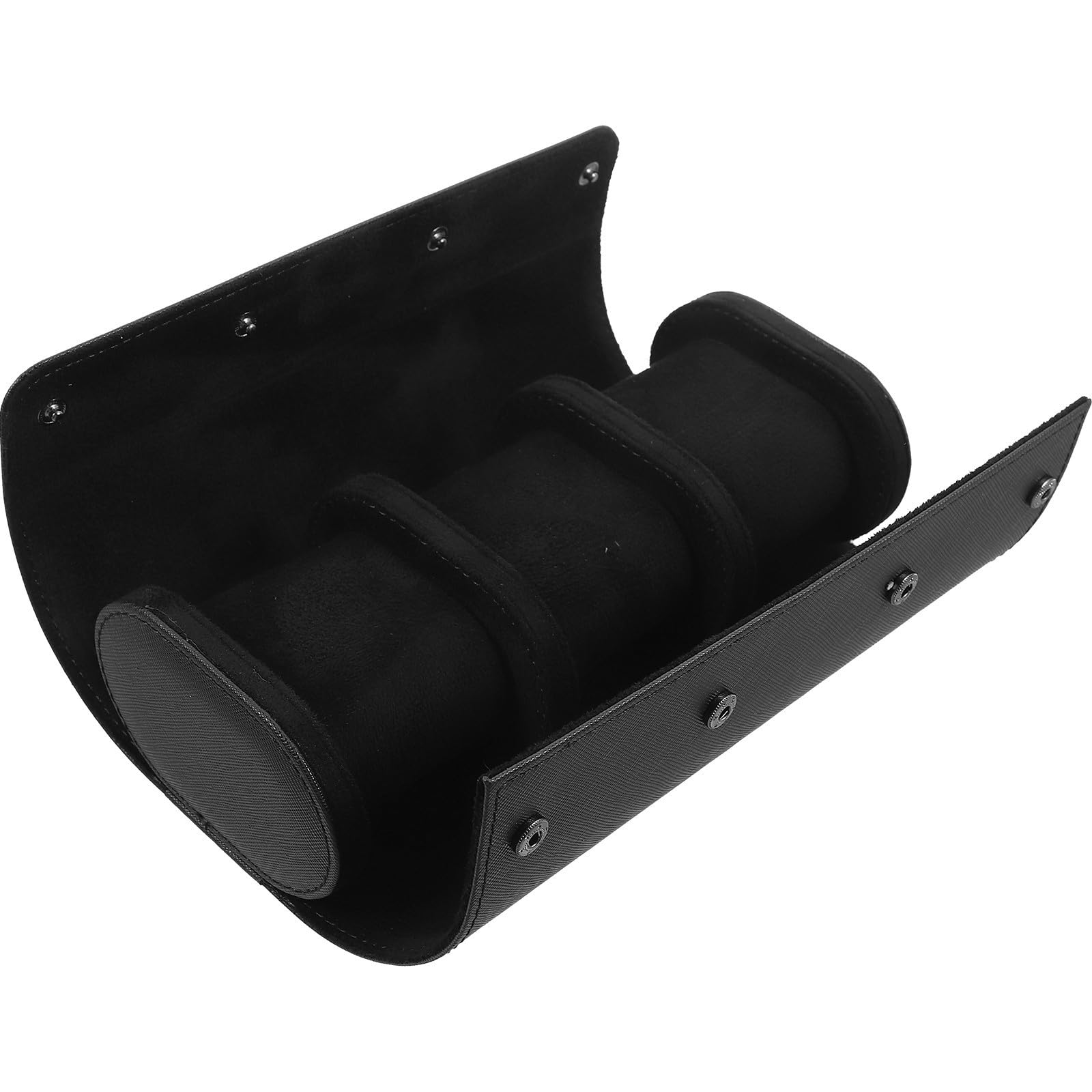 Scatola per Orologi in Pelle Pu Nera 3 Scomparti, Custodia Portatile e Rotonda, Organizer Elegante e Vintage per Gioielli e Orologi da Viaggio
