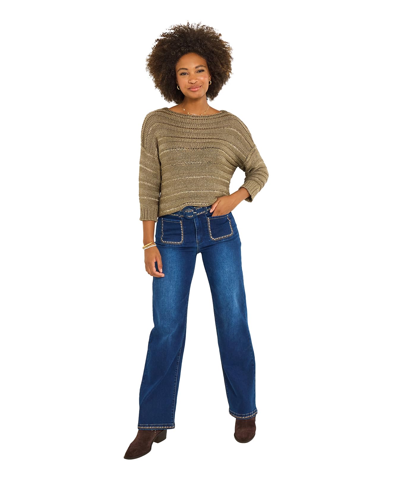 Joe Browns Women's Boat Neck Ladder Knit Jumper Pullover Sweater, Gold, 16