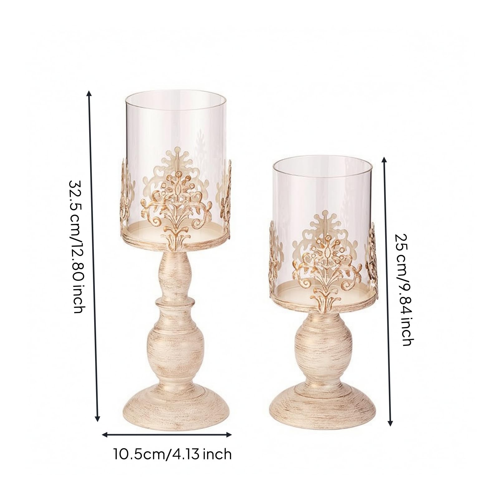 KESOTO 2 Pezzi Portacandele a Piedistallo | Decorativo, Portacandele in ferro Copertura in, Romantico, per Decorazione Domestica, Feste, Consolle D'ingresso, Beige