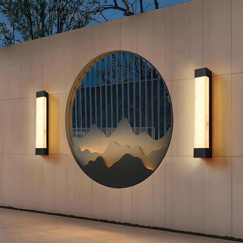 Applique murale extérieure moderne 17,7 pouces imitation marbre Appliques murales extérieures luminaire 3000K Intérieur Extérieur LED Long Éclairage Mural Pour Maison Porche Couloir Escalier Salon