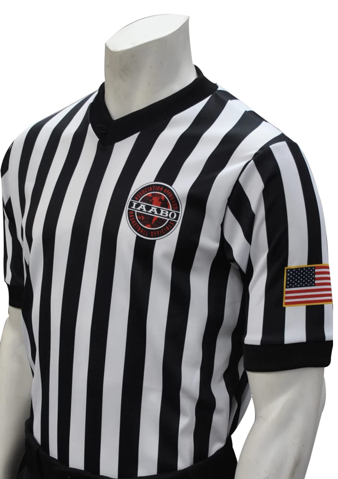 Smitty | I200-GFSL | IAABO Basketball Referee Shirt Gold Flag | Sleeve USA | School Approved Official Uniform | Black White (Large)