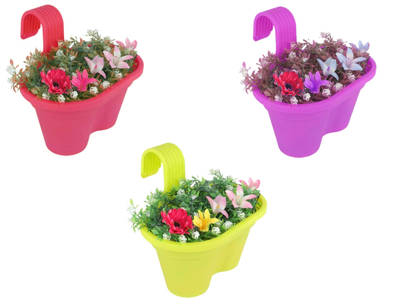 Go Hooked Double Hook Railing Planter |Hanging Flower Pot 12 Inches (Multicolor, Pack of 3) (B07N2LX759) Amazon Price History, Amazon Price Tracker