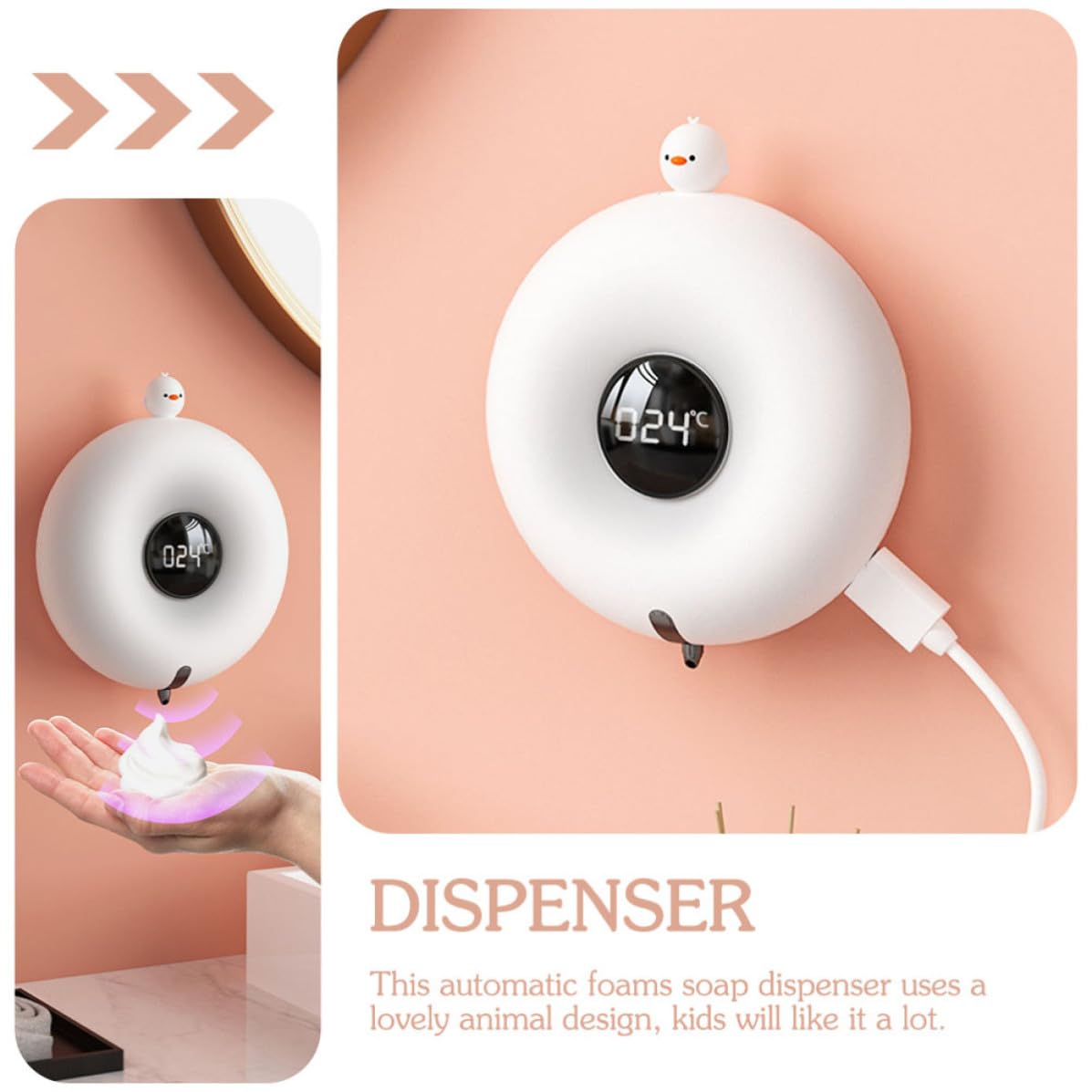 Hemobllo Dispensador Automático de Jabón Capacidad de 300ml Sensor y Diseño de Dibujos Animados Recargable Batería Integrada para Uso en Hogar y Restaurante