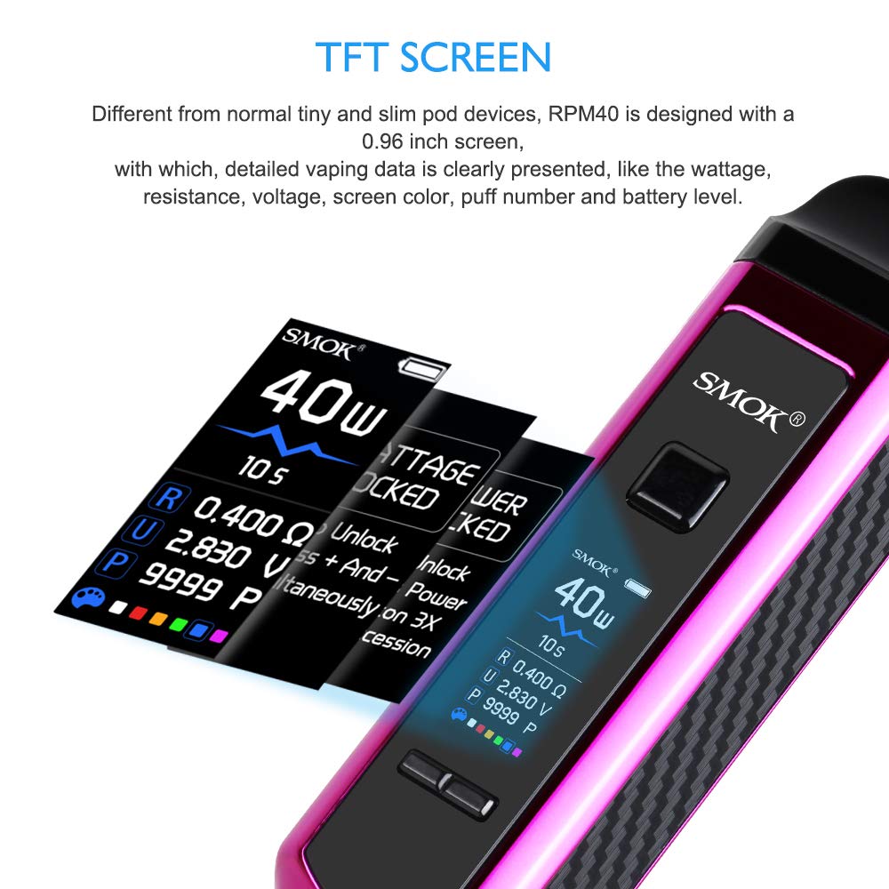 SMOK RPM40 1500mAh 40W E Cigarettes Starter Kit avec Pod of TRPR 2ml  Edition, Mesh 0.4