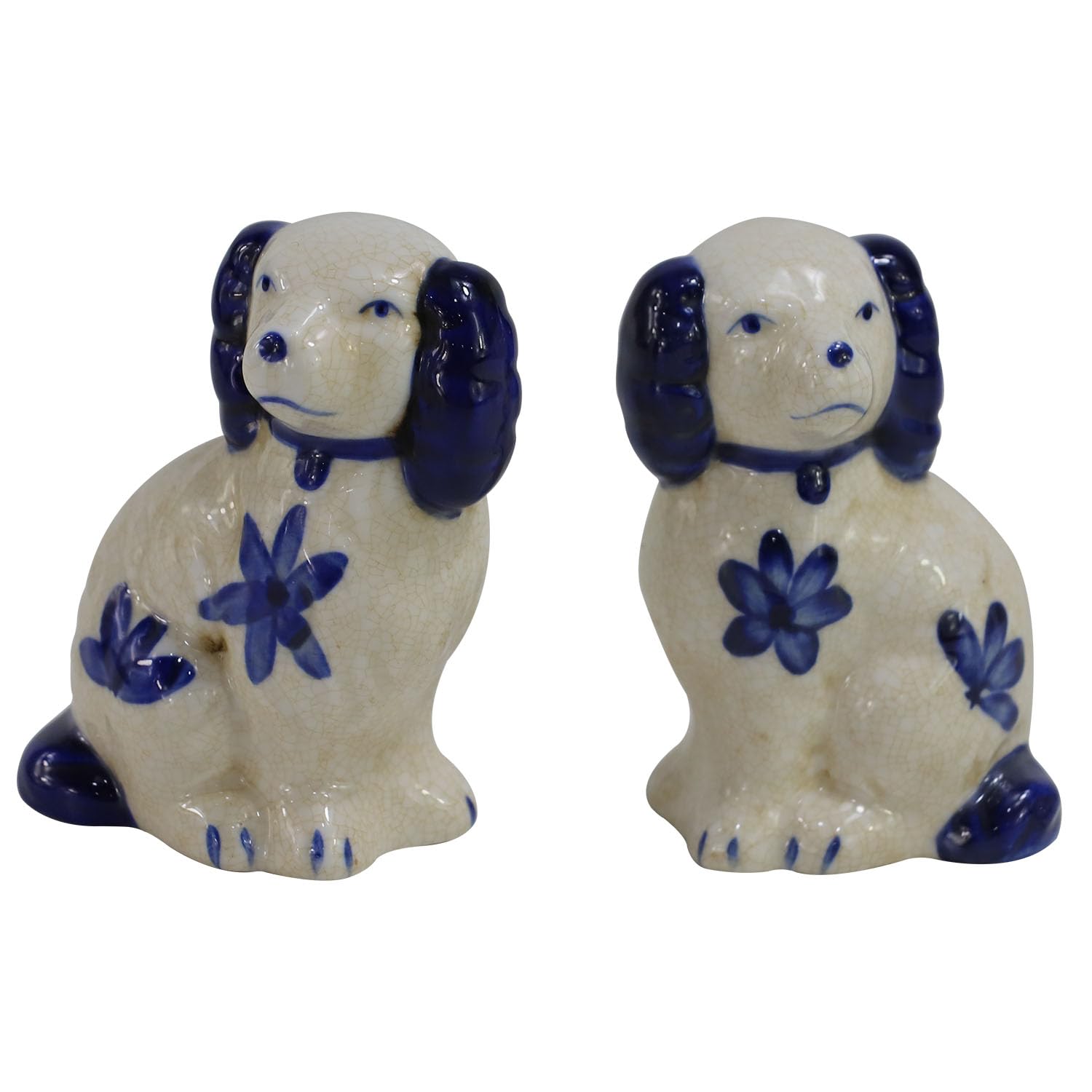 Figurines en porcelaine peinte à la main bleu blanc fleur miniature 8,9cm