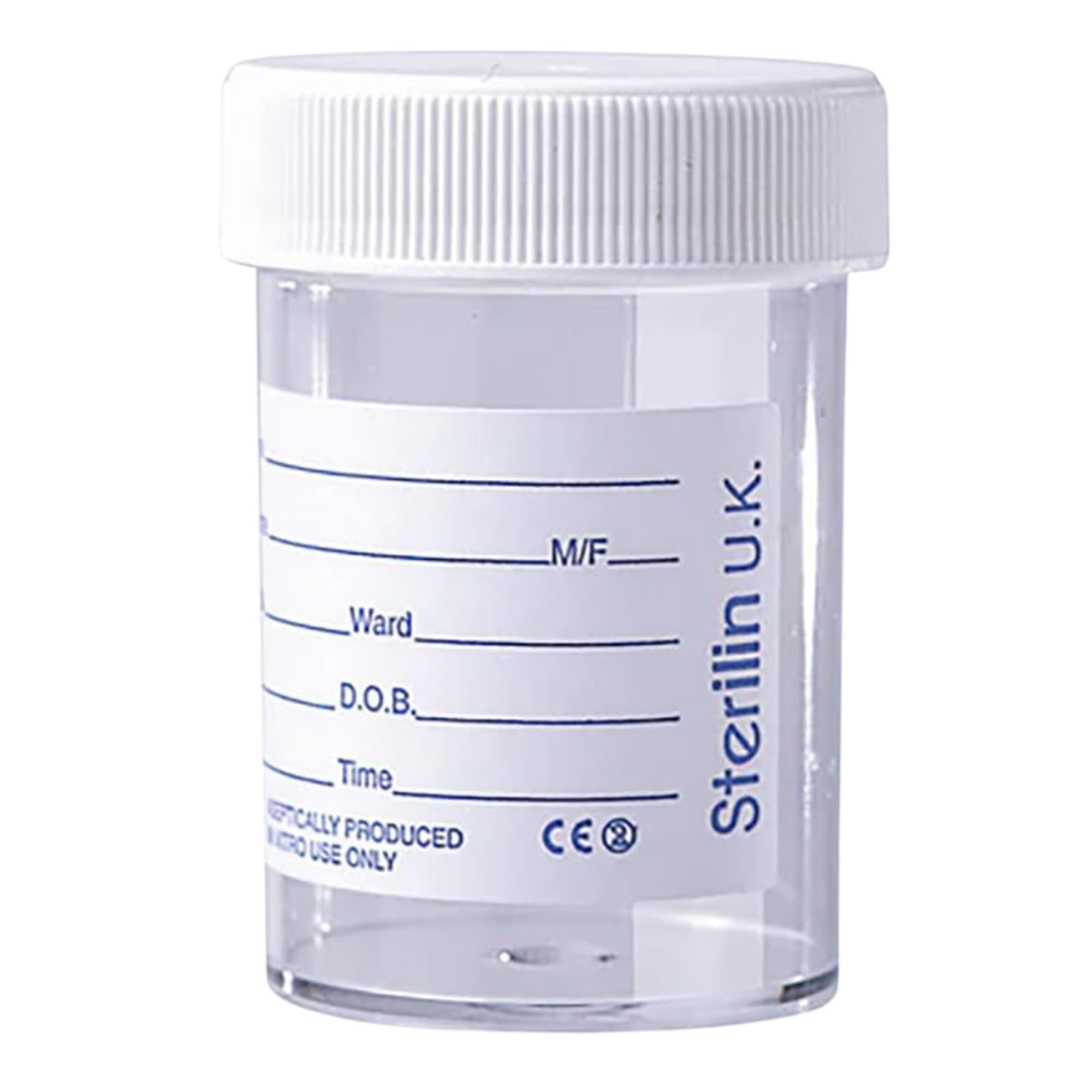 10 x Sterilin Urine Sample Bottles Specimen Pot Graduated Container with Lid & Printed Label 60ml for Urine Medical Collection Suitable For NHS Spill Proof
