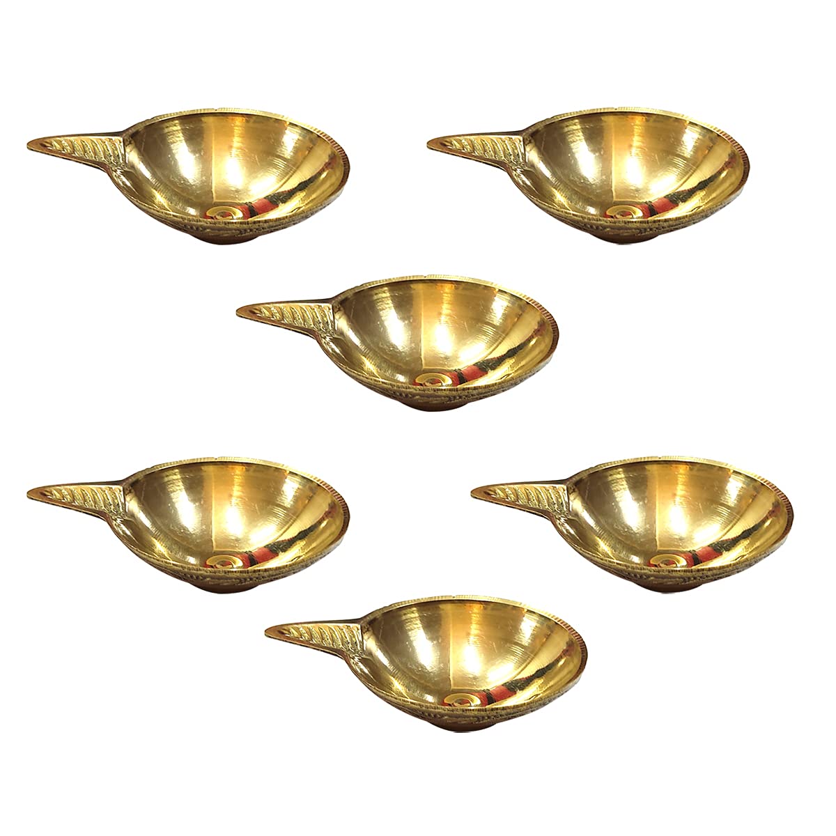Artshai Designer Brass Pooja Jyoti Oil Diya Deepak Set for Diwali | Diyas for Home, Pooja Room, Akhand Pital Diya for Puja, Aarti, Decoration, Diwali, Festival | Set of 6 (7cm x 1.7cm Height)