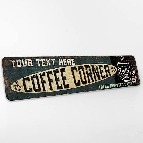 Letrero de esquina de café personalizado para decoración de cafetería, letrero de café, regalo de aspecto vintage, 4x18 204182002040