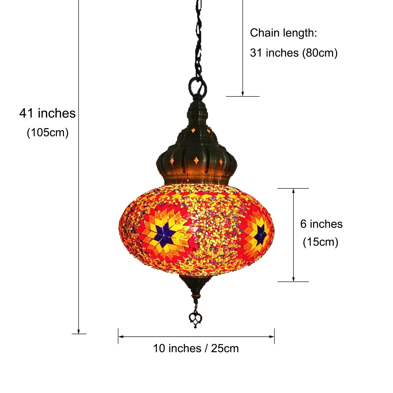Marokańska turecka mozaika wisząca ścienna • Ręcznie robiona szklana kula 25 cm (10 cali) • Żyrandol w stylu vintage • Egzotyczna dekoracja śródziemnomorska • Żółty