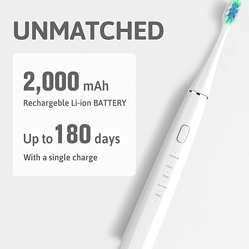 Miniatura 6 de Oday N9000 - Cepillo de dientes eléctrico sónico, 90% redondeo final, batería de 2,000 mAh (180 días), IPX7 impermeable, 43,000 VPM (motor sónico 3S