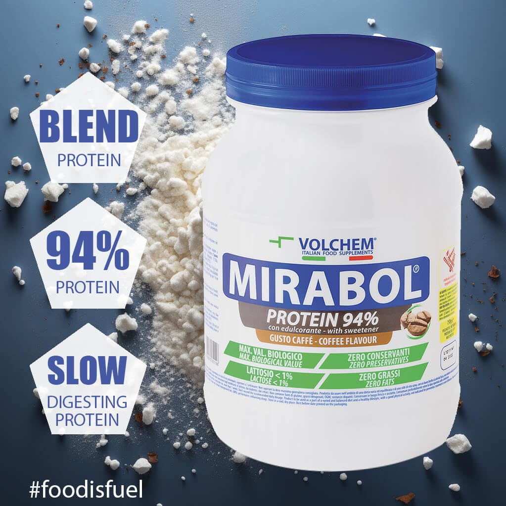 Volchem Mirabol Protein 94, Integratore Alimentare con Proteine dell'Uovo e del Latte, Senza Grassi Idrogenati e Conservanti, Barattolo con Polvere Solubile, Gusto Fragola, 750 g