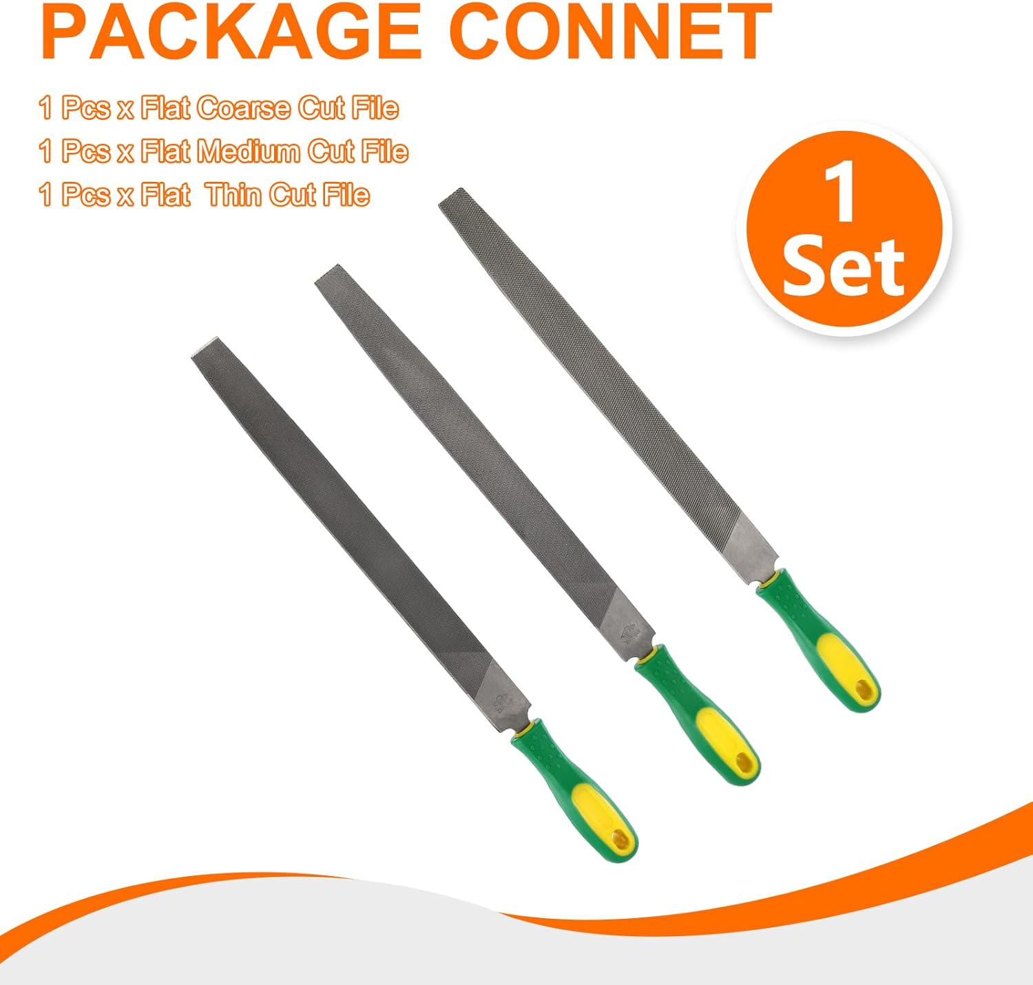 HARFINGTON 3pcs Tip Cut File 12" Double Cut Teeth High Carbon Steel Hand Rasp File with Plastic Handle for Metal Wood Deburring Removing