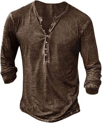 Beotyshow Mens Distressed Henley Shirts Front Placket Retro Long Sleeve Tee Shirts Casual Button Down Washed T-Shirts for Men