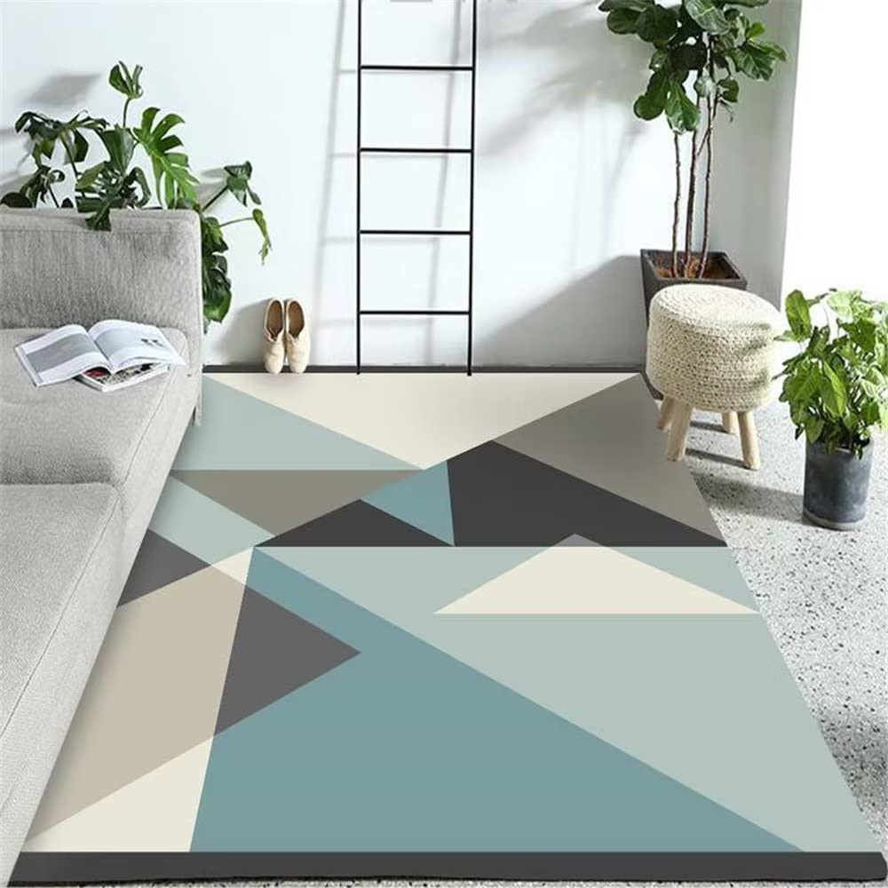 Tapis salle a manger lavable bleu style carreaux de ciment pour famille