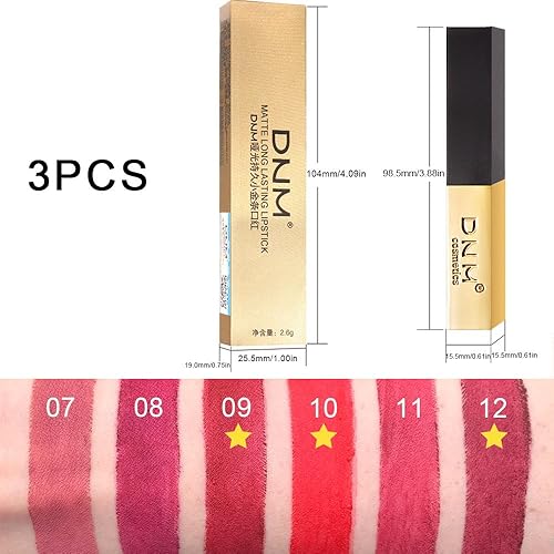 Miniatura 3 de evpct Juego de 3 lápices labiales de color mate, color oscuro, luz profunda, brillante, color rubí, malva, para mujeres, impermeable, de larga