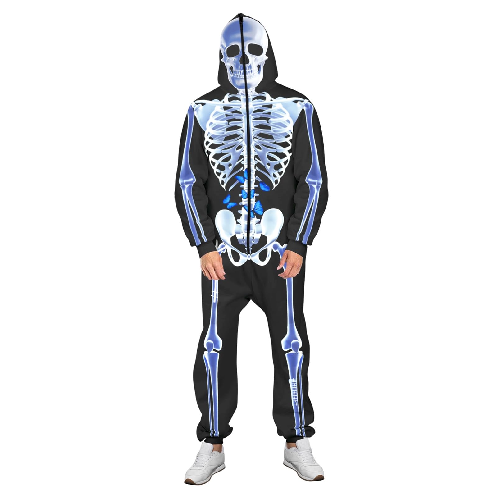 Disfraz de esqueleto de Halloween para adultos – Mono unisex de peluche pijama de una pieza acogedor cosplay para hombres