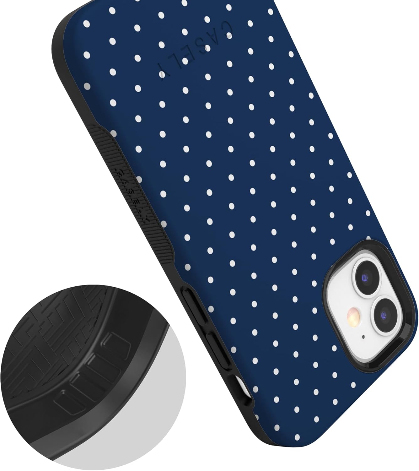 Casely iPhone 12/12 Pro Case | On the Dot | Navy Polka Dot | Bold Protective Design | Compatible with MagSafe