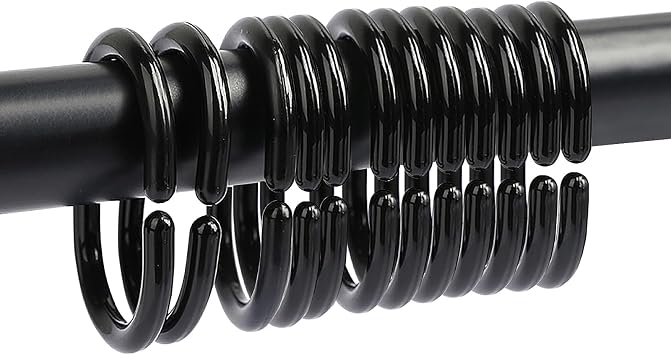 24 pcs Shower Curtain Rings Plastic Shower Curtain Hooks C-Shaped Rings Hook Hanger Bath Drape Loop Clip Glide Bathroom Shower Window Rod Black