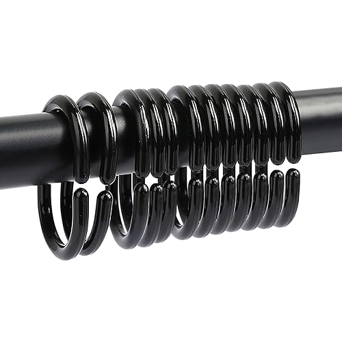 Qulable 24 pcs Shower Curtain Rings Plastic Shower Curtain Hooks C-Shaped Rings Hook Hanger Bath Drape Loop Clip Glide Bathroom Shower Window Rod (Black)