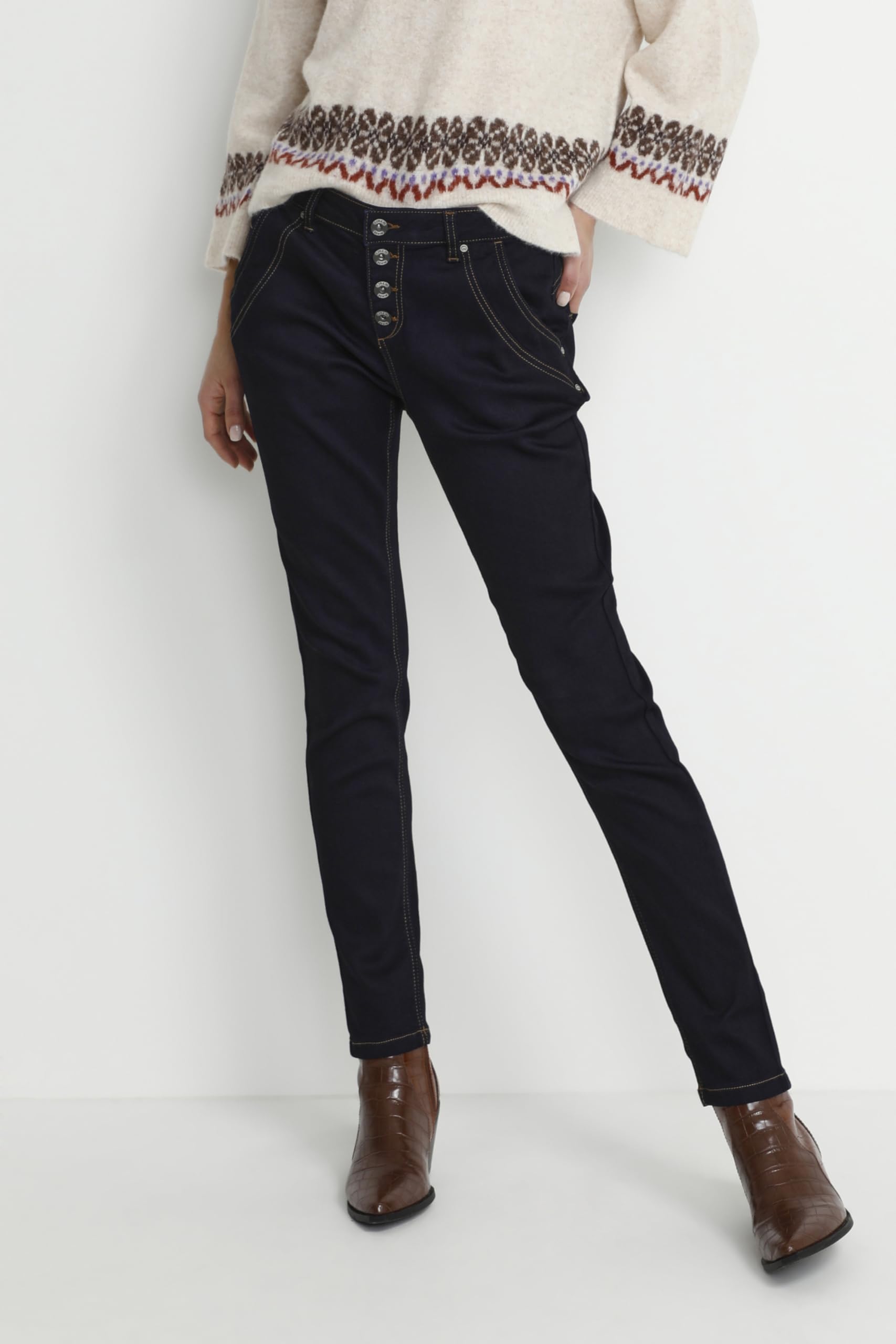 Cream Pantalones Vaqueros para Mujer con Cintura Ajustada Jeans