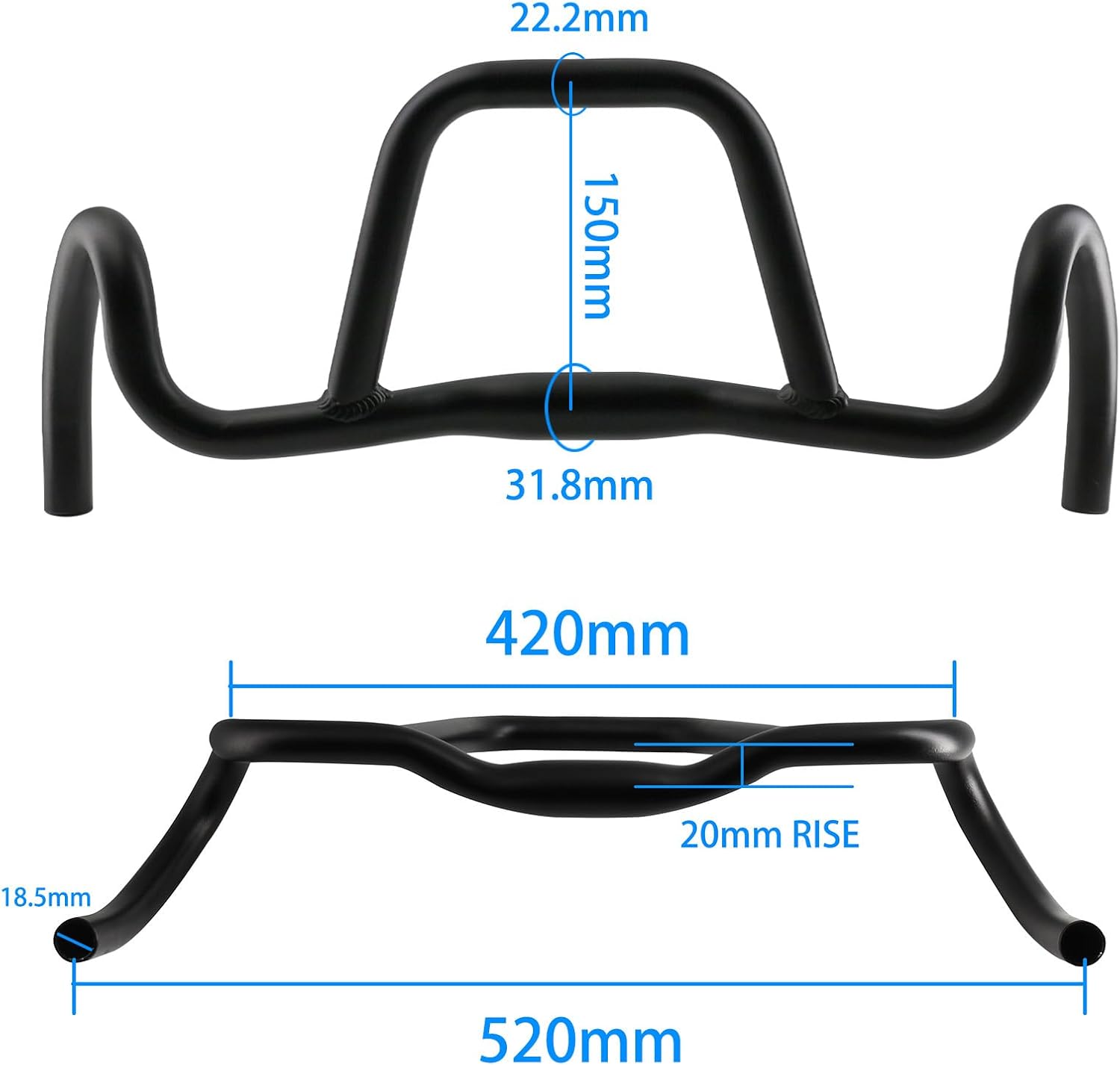 Bicycle Drop Handlebar Aluminum Alloy Round Tube Gravel Handlebar 31.8 Diameter, 420mm-520mm, 20mm Sink Height, for Touring Bikes