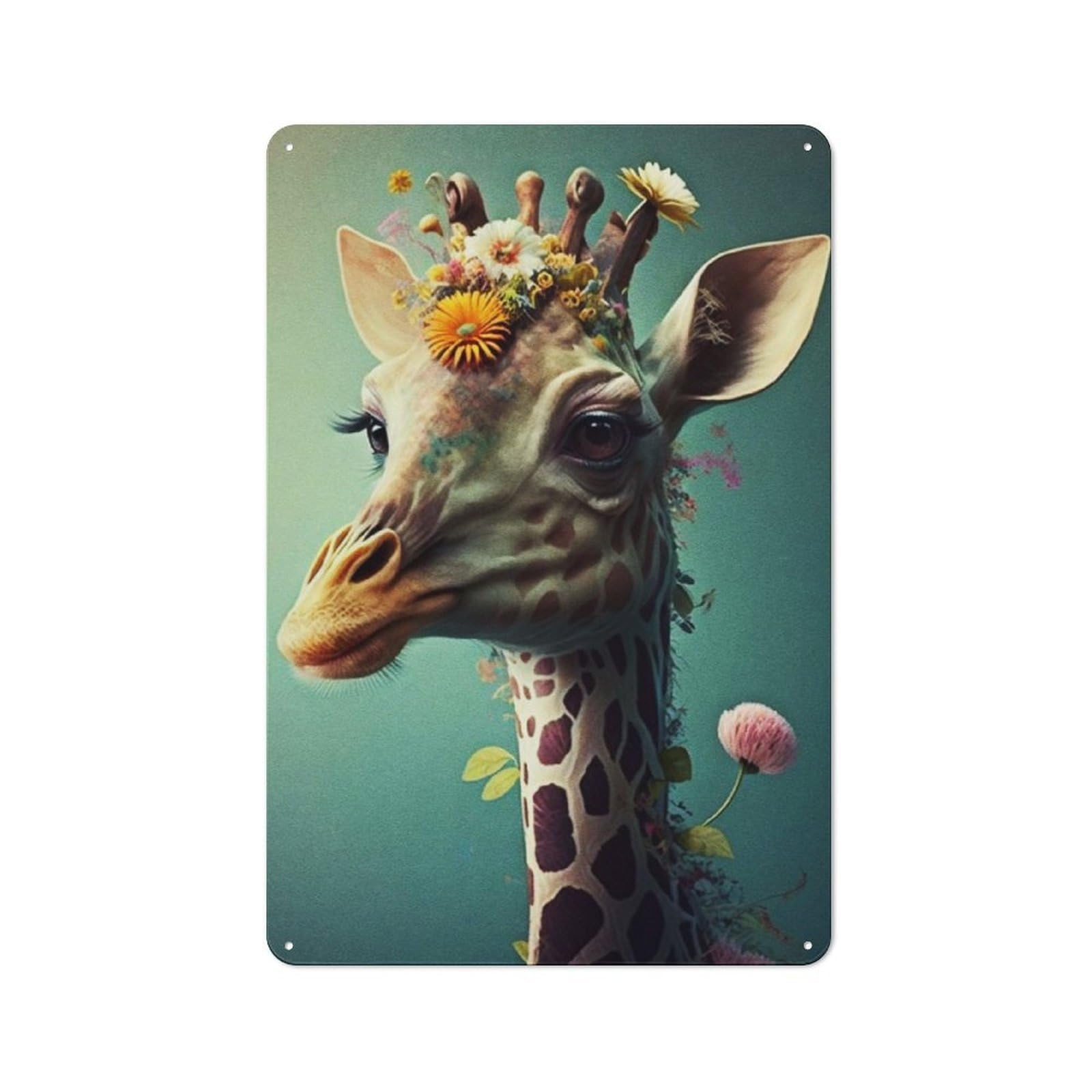 Junmoney Giraffe Art Rustic Metal Wall Sign 30X20cm For Hobby Room Or Studio, For Vintage Wall Decor Fans, For Themed Room Decoration