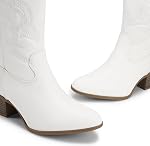 DREAM PAIRS Women's Cowboy Boots, Ankle High Cowgirl Boots with Embroidery, Round Toe, Western Chunky Low Heel Shoes, All white, 8.5 US Women