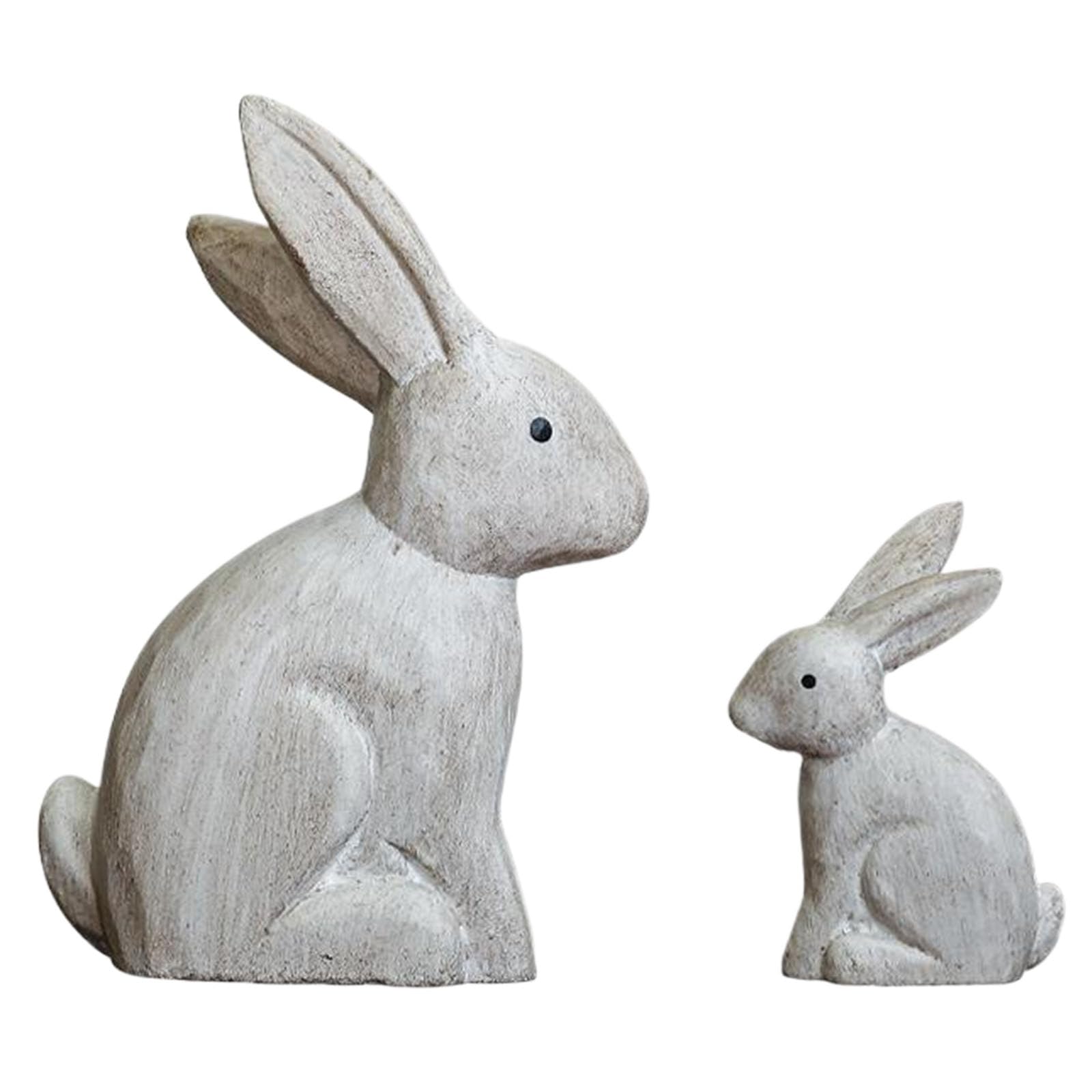 Gaointell Color Set Of 2 Wooden Bunnies Figurines Easters Rabbits Statues Desktop Decorative Ornaments For Spring Home Decors And