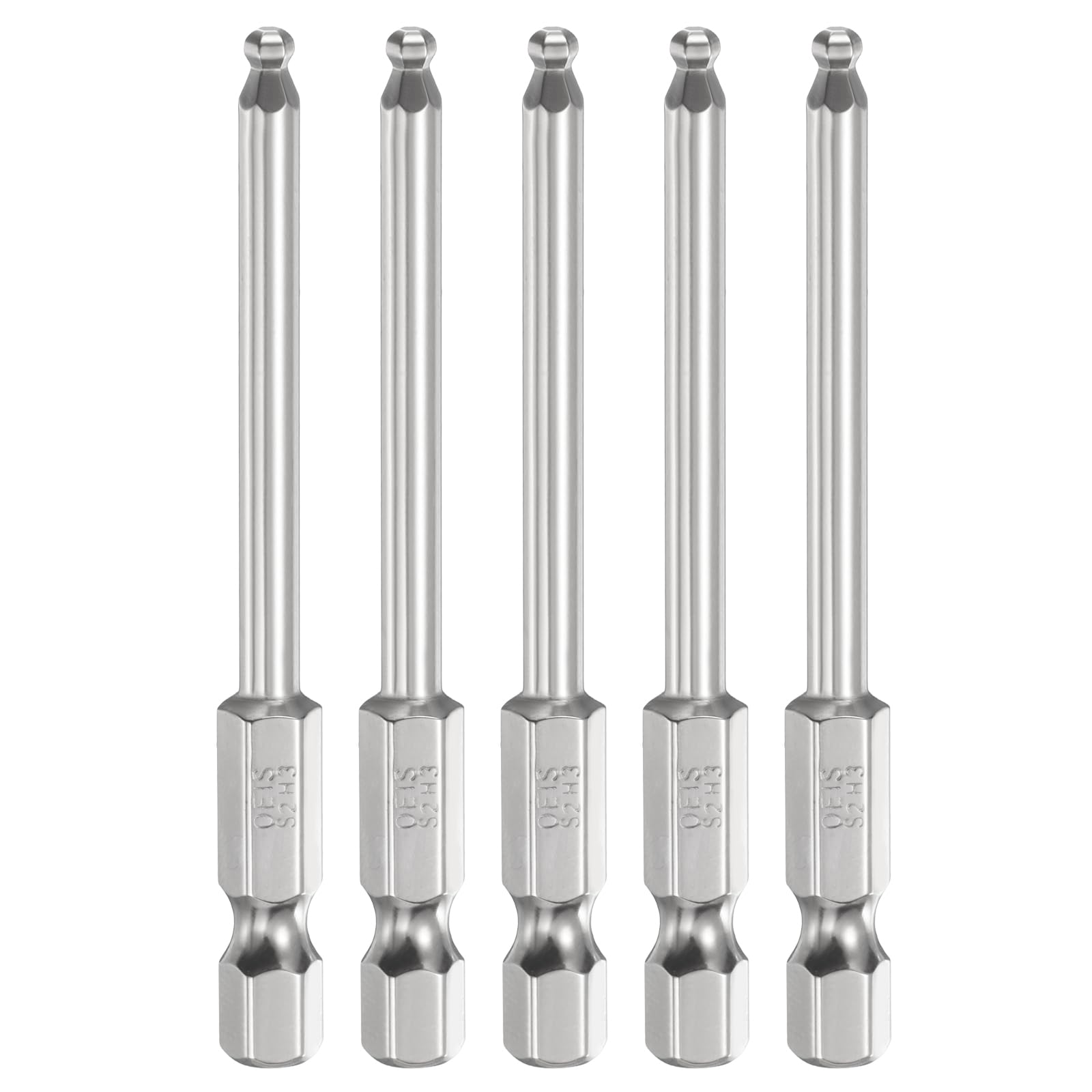 sourcing map 5pcs Ball End Hex Screwdriver Bit H3 (3mm) Head 1/4" Hex Shank 75mm (3") Long Magnetic S2 Steel Metric Screw Driver Drill Bit Wrench Socket Power Tool