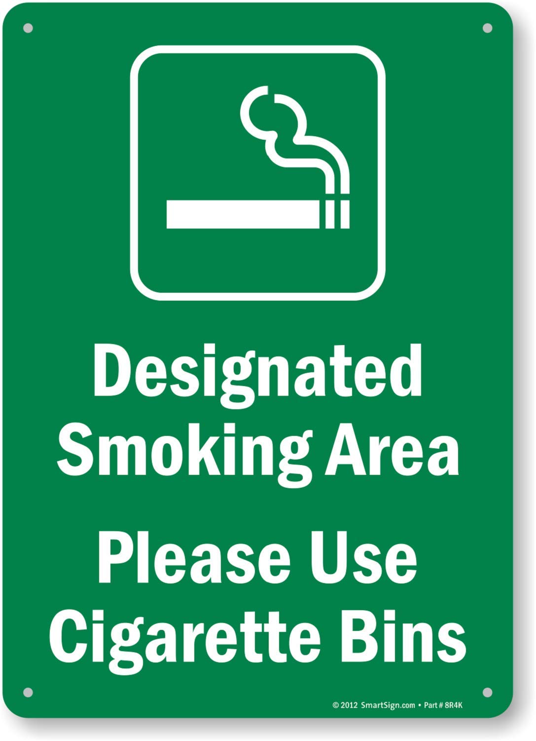 SmartSign "Designated Smoking Area, Please Use Cigarette Bins" Sign | 10" x 14" Plastic