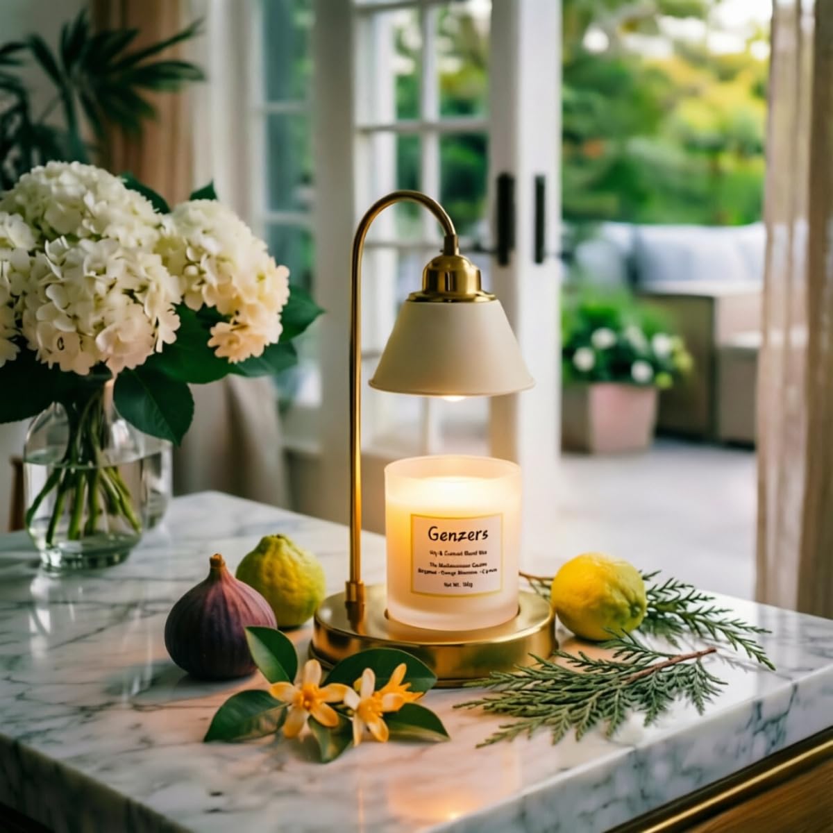 Vela perfumada de bergamota y flor de azahar, vela aromática para el hogar, vela de aromaterapia, hoja de higuera, tarro de soja y coco con mechas de madera, juego de regalo para mujeres, vela de