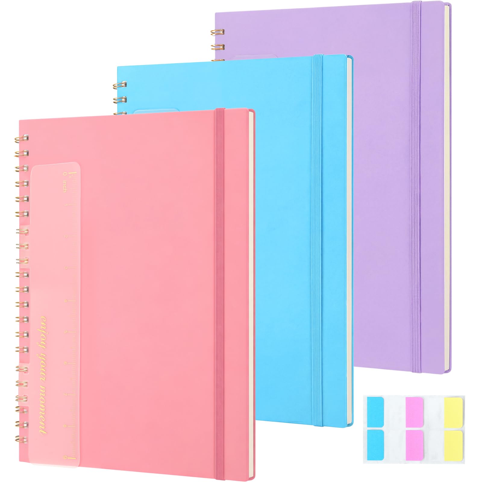 Resurhang 3 quaderni a spirale, 21,6 x 27,9 cm, formato A4, a righe, con copertina rigida in plastica, 100 g/m², carta a righe, 120 pagine, per donne, uomini, ufficio, ufficio, affari