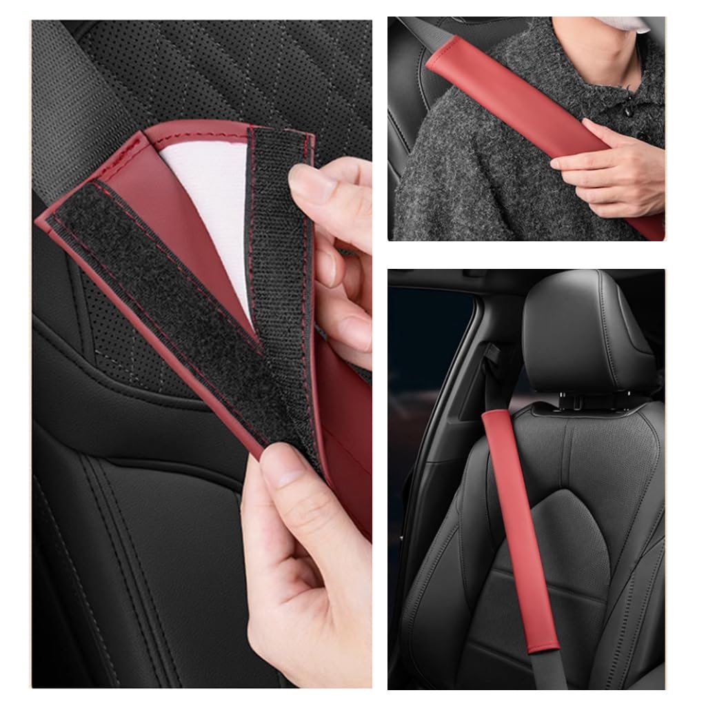 2 Piezas Almohadilla Cinturon Coche para Toyota Corolla 2019-2025, Comodidad Suave Que Ayuda a Proteger el Cuello y el Hombro del Accesorios,B-Red