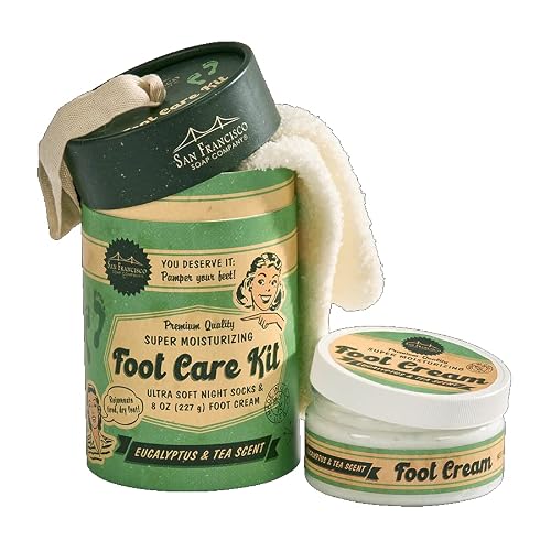 San Francisco Soap Company Foot Care Kit- Foot Cream With Fuzzy Socks- Foot Care Bundle- Spa Gift Set For Women- Scented And Hydrating Moisturizer - Eucalyptus & Tea #TOP26