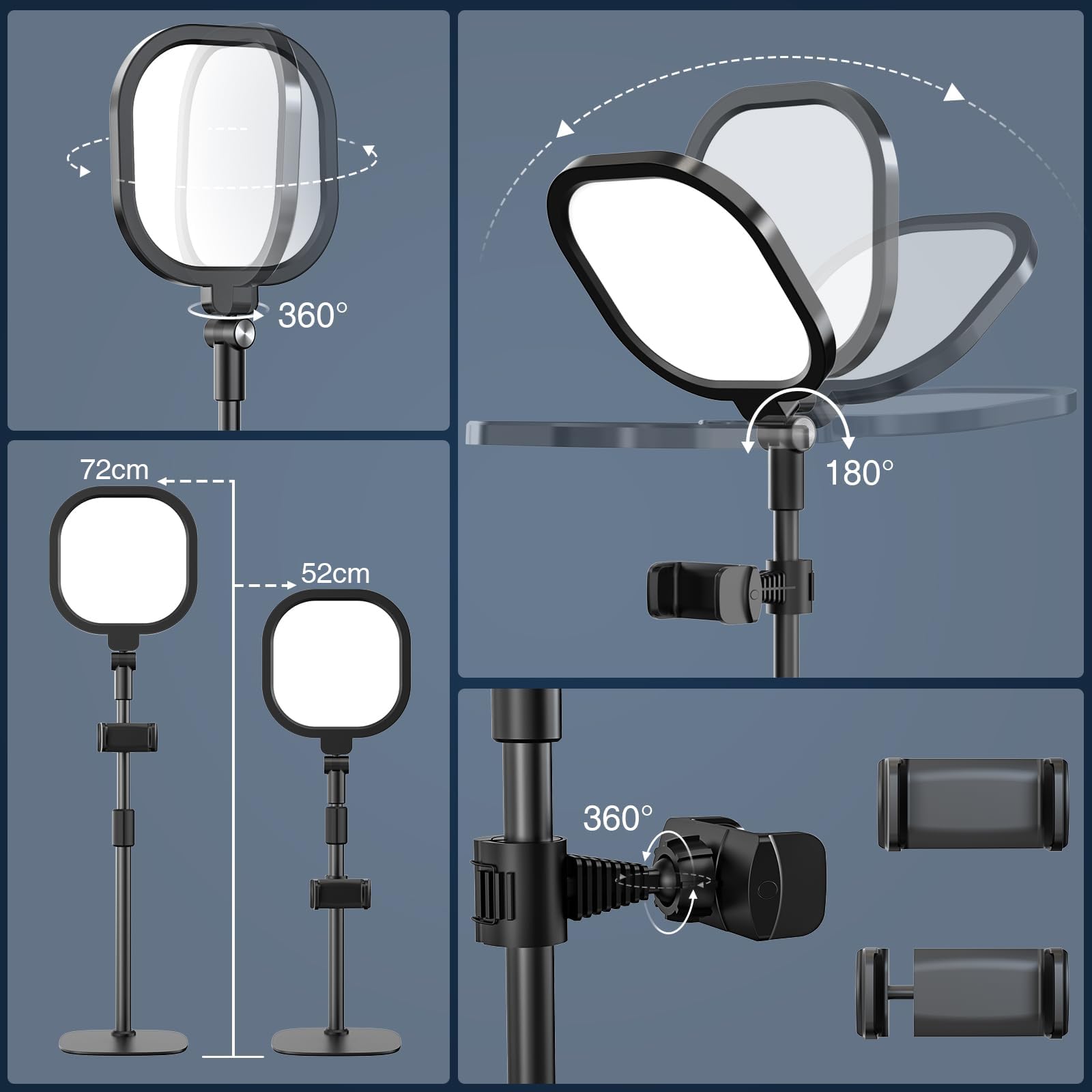 LitONES Schreibtischlampe LED für Videokonferenz, Dimmbar Tisch Ringlicht mit Stativ Handy - 3 Lichtfarben + 10 Helligkeiten, CRI 97.8 Augenschutz Bürolampe für Home-Office [Energieklasse A]