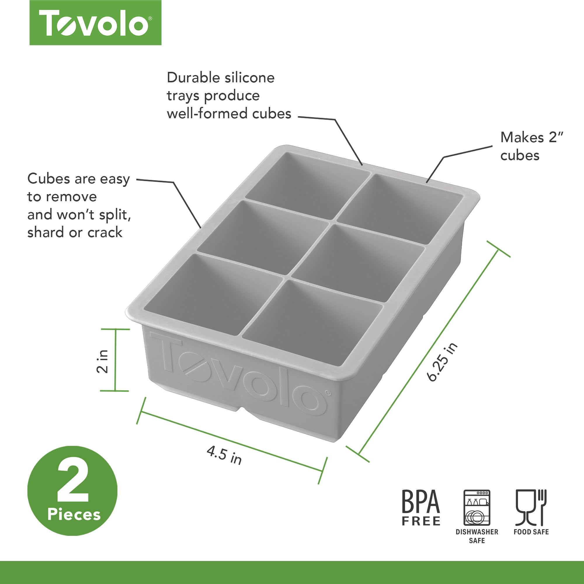 Tovolo Duży King Craft foremka do mrożenia kostek 5 cm do whisky Bourbon, napojów alkoholowych i likierów, silikon wolny od BPA, pojedynczy, ostryg szary