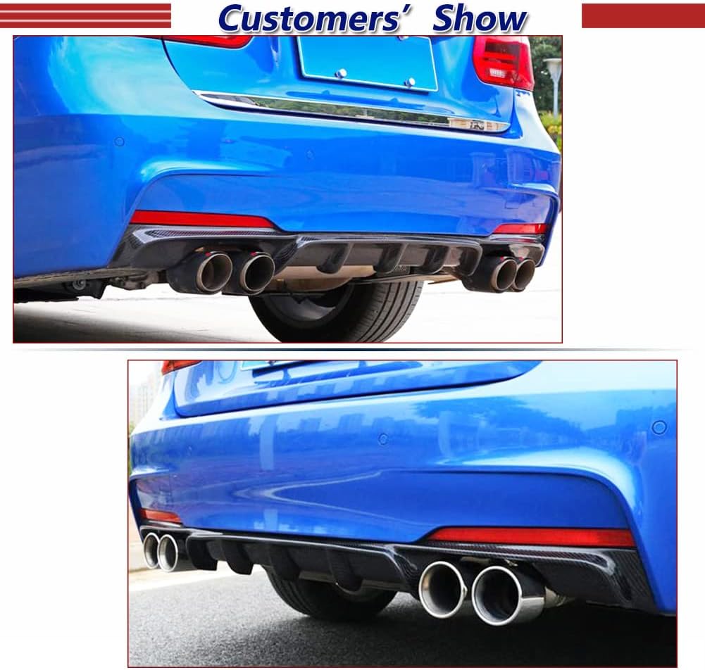F30 M Tech CF Diffuser, fits BMW 3 Series 320i 325i 328i 330i 335i 340i M Sport 2013-2018 Carbon Fiber Rear Diffuser Bumper Lip (Quad Muffler Twin Outlet)