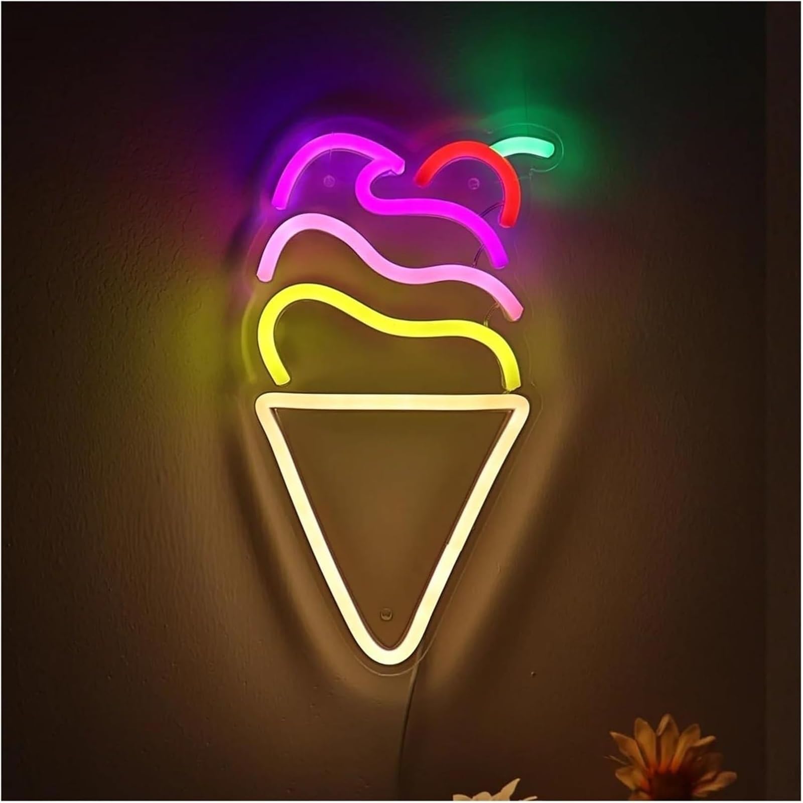 LED Lampada al neon Per lampada al neon Cono gelato con ciliegia per insegna per parete dimmerabile alimentata per luce