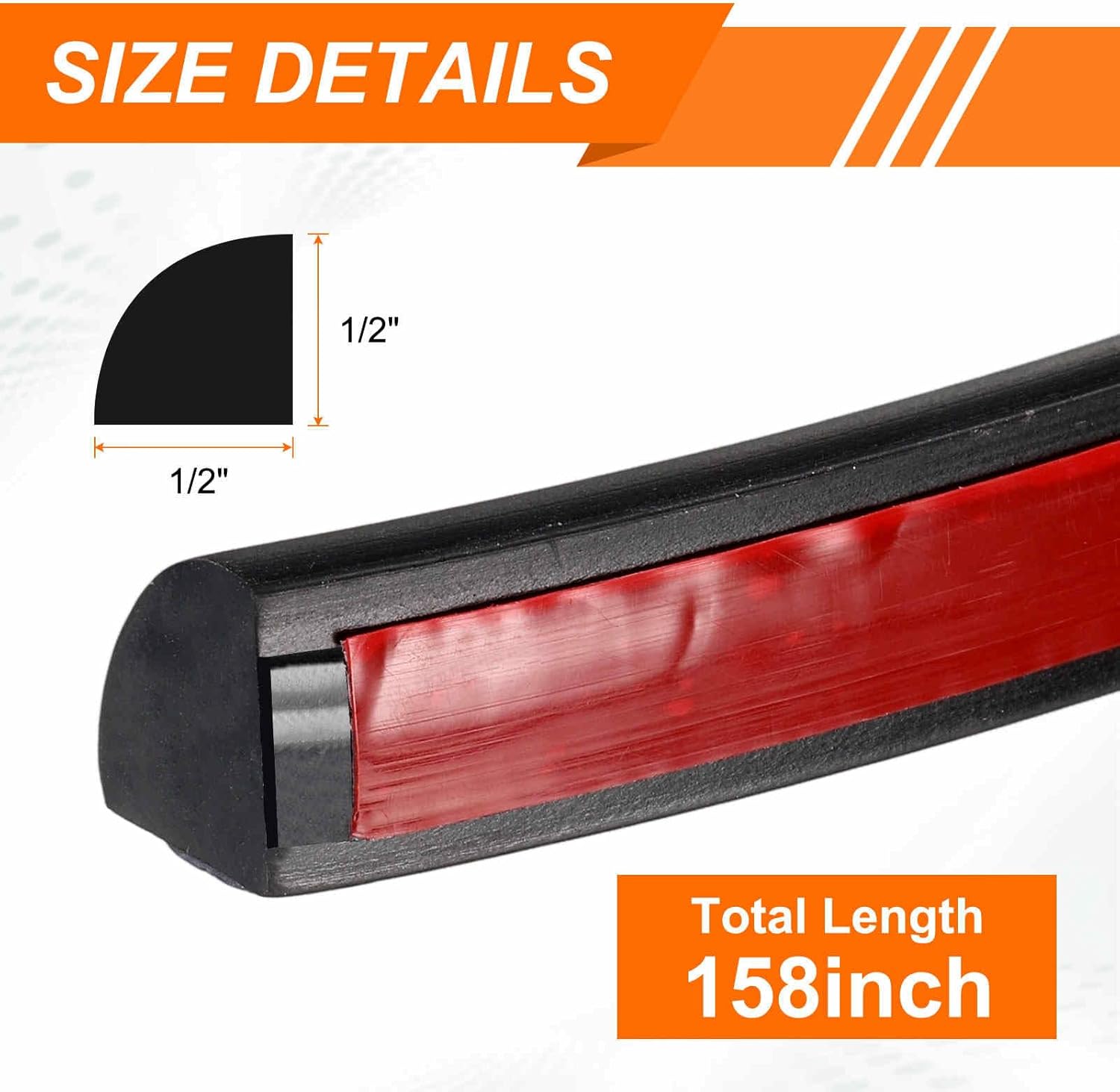 HARFINGTON Flexible Quarter Round Molding Wall Trim 1/2" x 1/2" x 158" Double Peel and Stick Bendable Rubber Edge Moulded Trim Strip for Corner Ceiling Floor Bathroom Countertop, Black