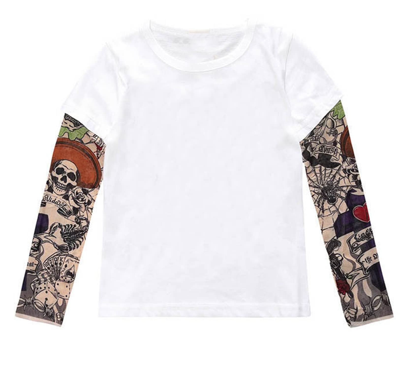 AYIYOUnisex Boys Girls Cotton T-Shirt with Mesh Tattoo Sleeve Top Pullover Clothes