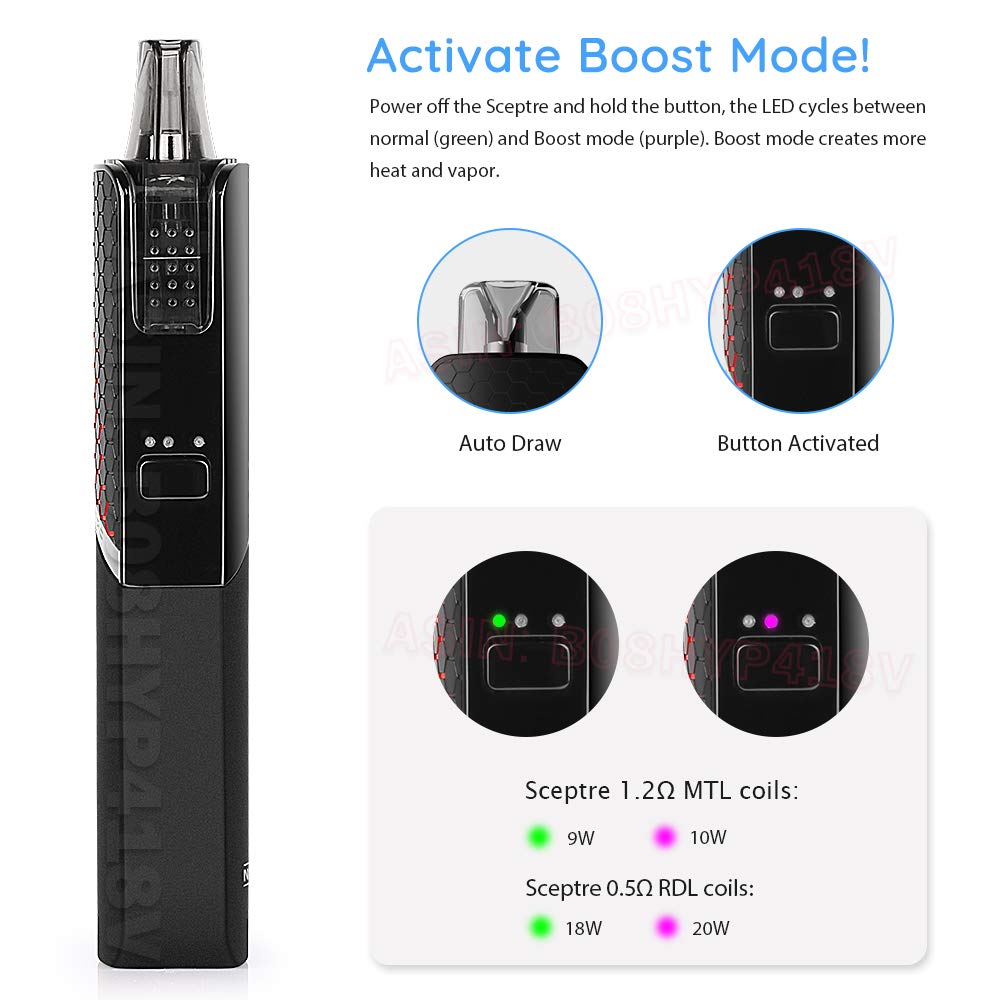 E Cigarette Vape Starter Kit Innokin Sceptre Pod Ecig, MTL RDL, Auto Draw  with Boost Button, 1400mAh Mirco USB Charging, Ecigarette Premium Flavour  Vaping, AMZ UK 2ml, No Nicotine - Black: Amazon.co.uk: