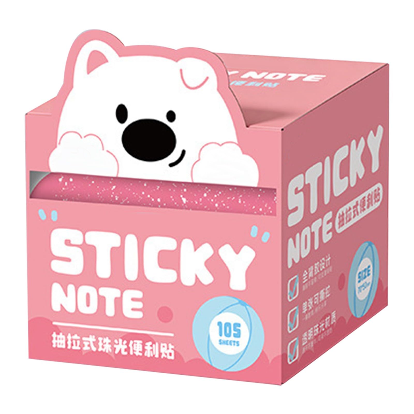 Glitter Sticky Notes, Transparent Sticky Notes with Cartoon Pattern (C-Pink)