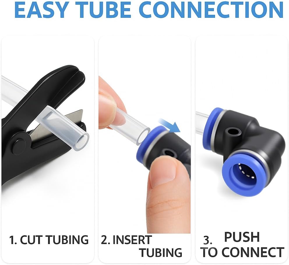 PU Air Line Kit 16mm OD x 12mm ID – 32.8ft Blue Flexible Hose with Push to Connect Fittings, Tube Cutter – Pneumatic Air Tubing Kit for Compressor, Air Tools, Laser Assist