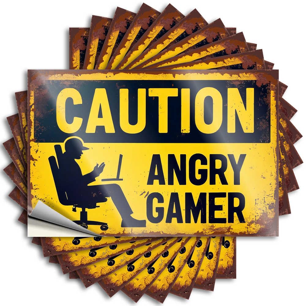 Front Porch Decor Farmhouse Water Decals - Caution: Angry Gamer in Action! Funny Durable Sticker Easy Apply for Summer Decor(12X18CM)